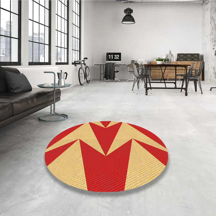 Round Patterned Saffron Yellow Rug in a Office, pat251org