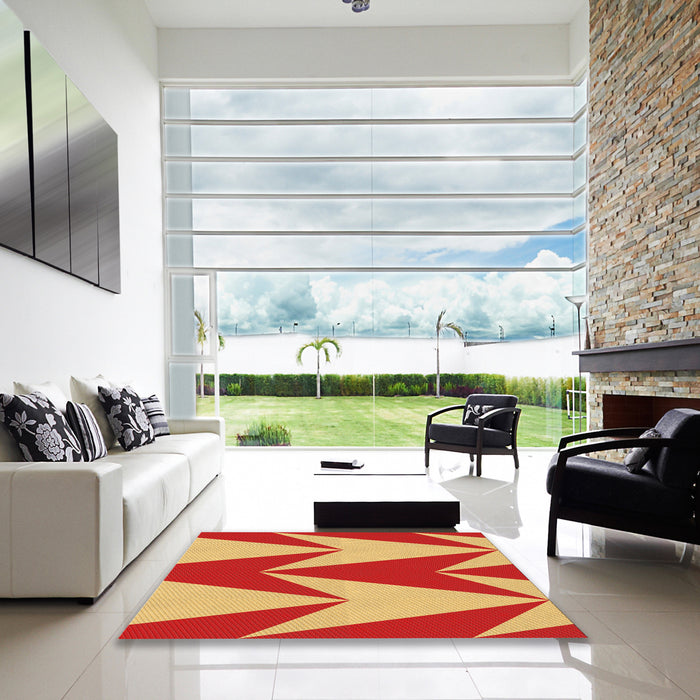 Square Patterned Saffron Yellow Rug in a Living Room, pat251org