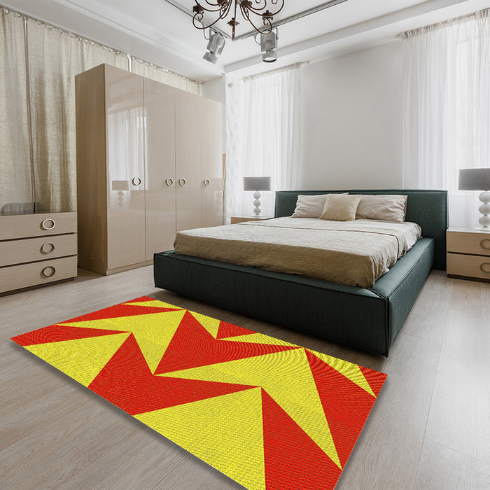 Round Machine Washable Transitional Golden Yellow Rug in a Office, wshpat251yw