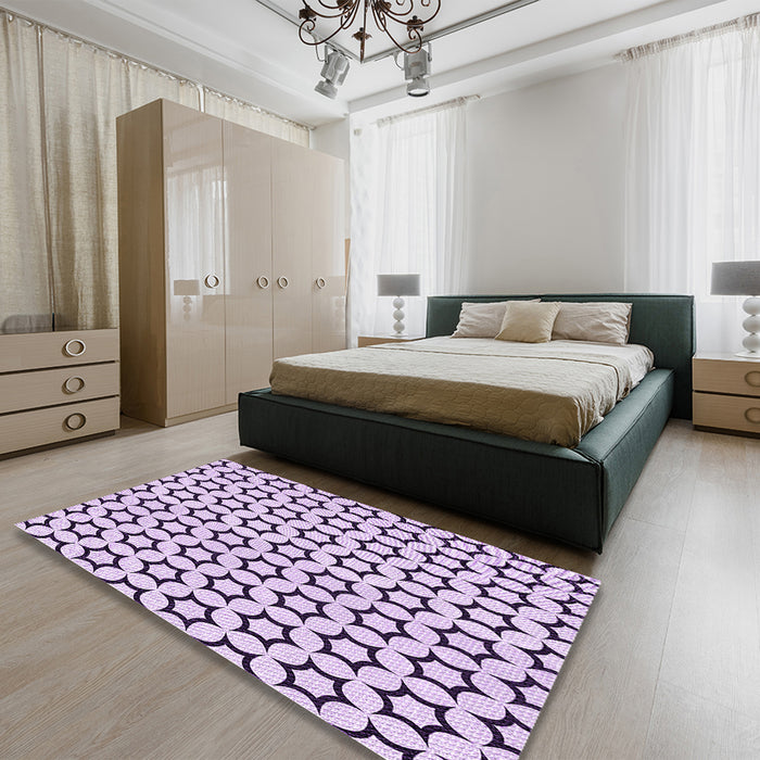 Patterned Bright Grape Purple Rug in a Bedroom, pat2510pur