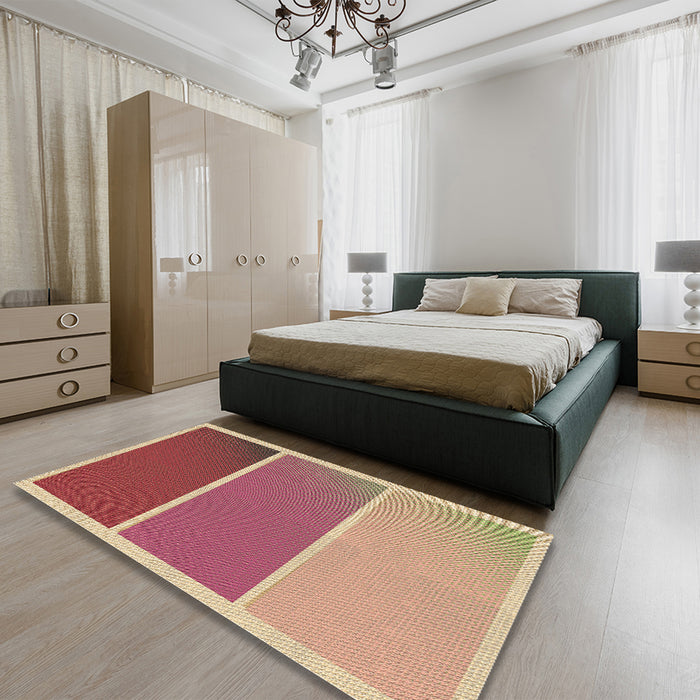 Patterned Crimson Red Rug in a Bedroom, pat2511brn