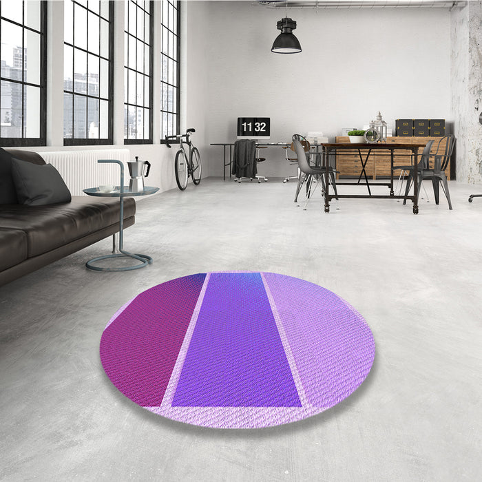 Round Patterned Bright Lilac Purple Rug in a Office, pat2511pur