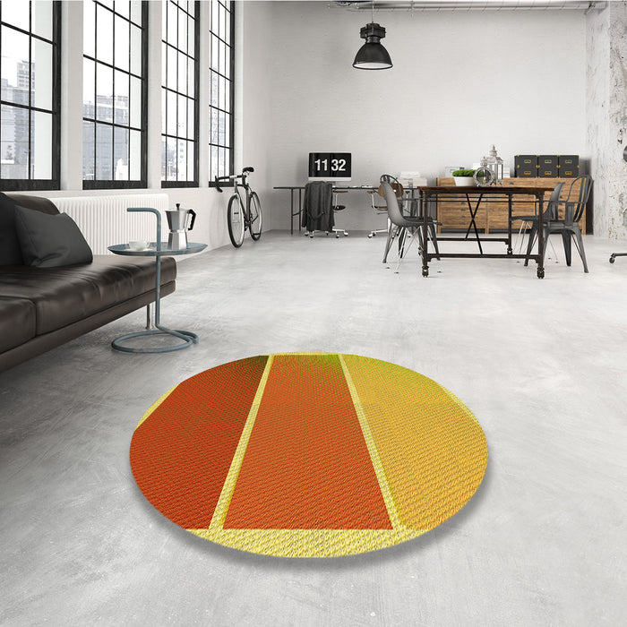 Round Patterned Scarlet Red Rug in a Office, pat2511yw
