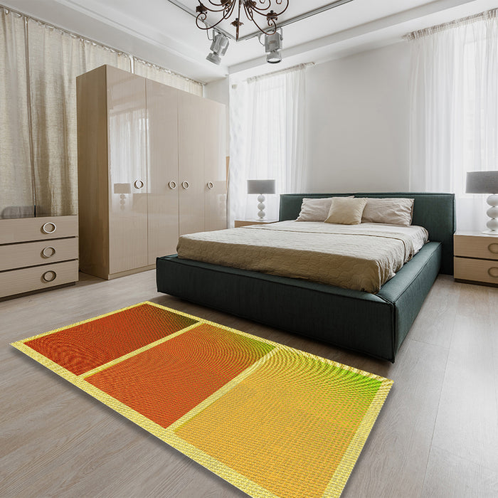 Patterned Scarlet Red Rug in a Bedroom, pat2511yw