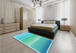 Patterned Dark Turquoise Green Rug in a Bedroom, pat2512lblu