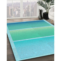 Patterned Dark Turquoise Green Rug, pat2512lblu