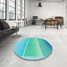 Round Patterned Dark Turquoise Green Rug in a Office, pat2512lblu