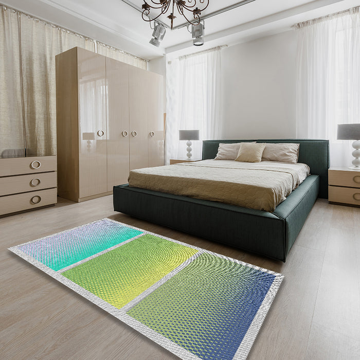 Patterned Pale Green Novelty Rug in a Bedroom, pat2512