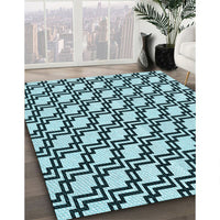 Patterned Medium Teal Green Rug, pat2514lblu