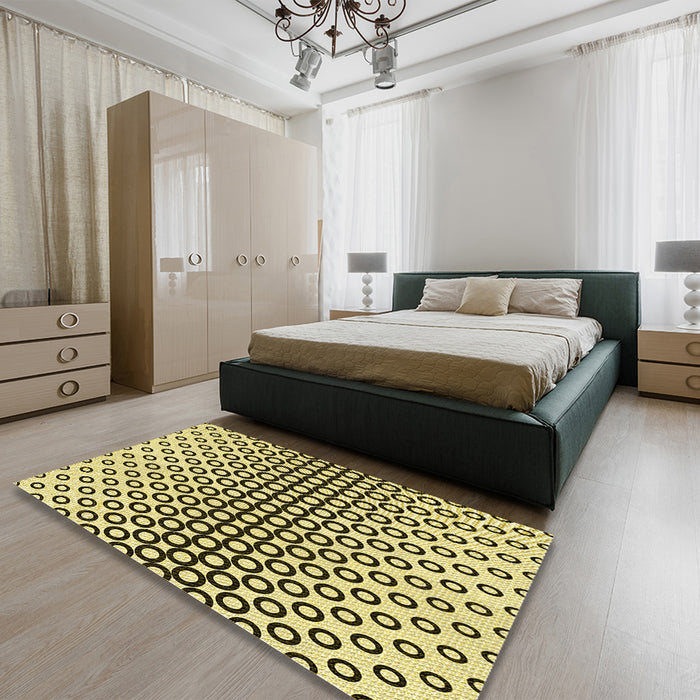 Patterned Mustard Yellow Rug in a Bedroom, pat2515yw