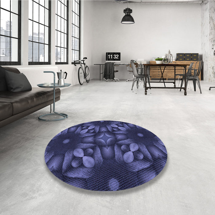 Round Patterned Slate Blue Rug in a Office, pat2516blu