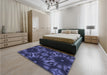 Patterned Slate Blue Rug in a Bedroom, pat2516blu