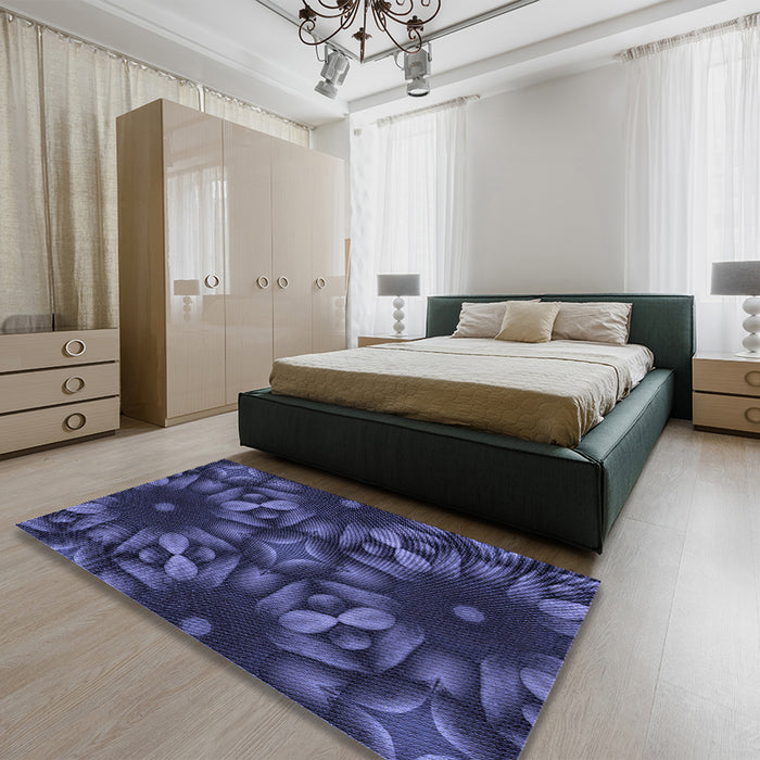 Patterned Slate Blue Rug in a Bedroom, pat2516blu