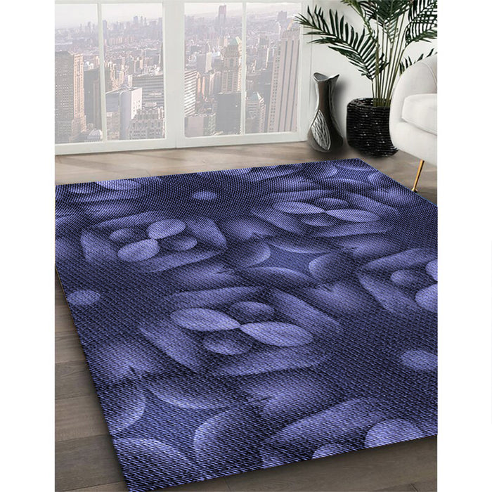 Patterned Slate Blue Rug in Family Room, pat2516blu