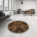 Round Patterned Red Rug in a Office, pat2516brn