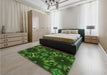 Patterned Dark Lime Green Rug in a Bedroom, pat2516grn