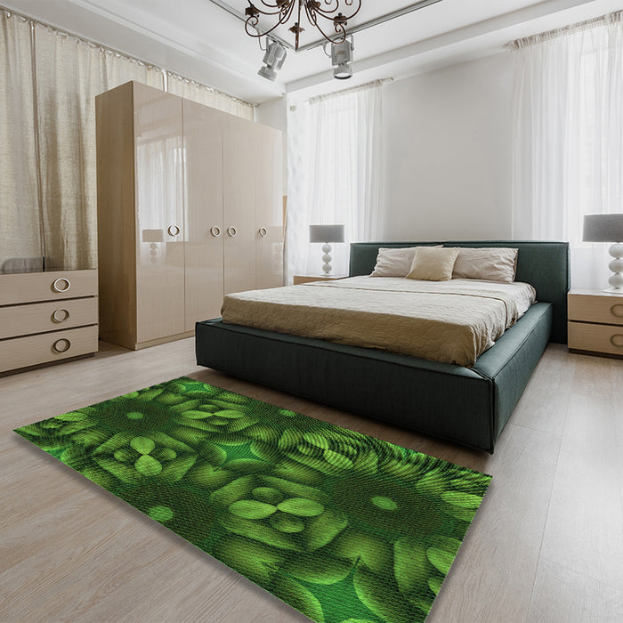 Patterned Dark Lime Green Rug in a Bedroom, pat2516grn