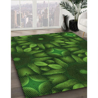 Patterned Dark Lime Green Rug, pat2516grn