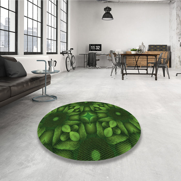 Round Patterned Dark Lime Green Rug in a Office, pat2516grn