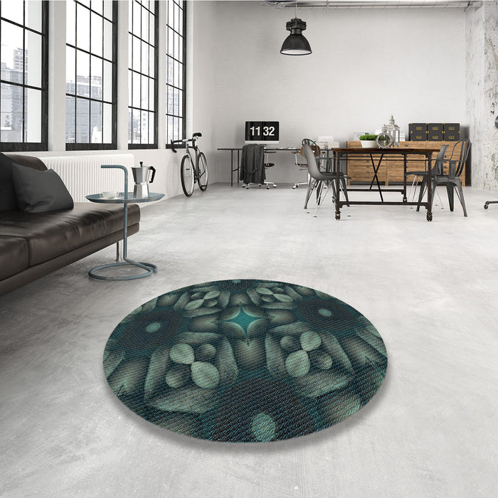 Round Patterned Dark Slate Grey Green Rug in a Office, pat2516lblu