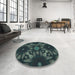 Round Patterned Dark Slate Grey Green Rug in a Office, pat2516lblu
