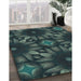 Patterned Dark Slate Grey Green Rug in Family Room, pat2516lblu