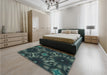 Patterned Dark Slate Grey Green Rug in a Bedroom, pat2516lblu