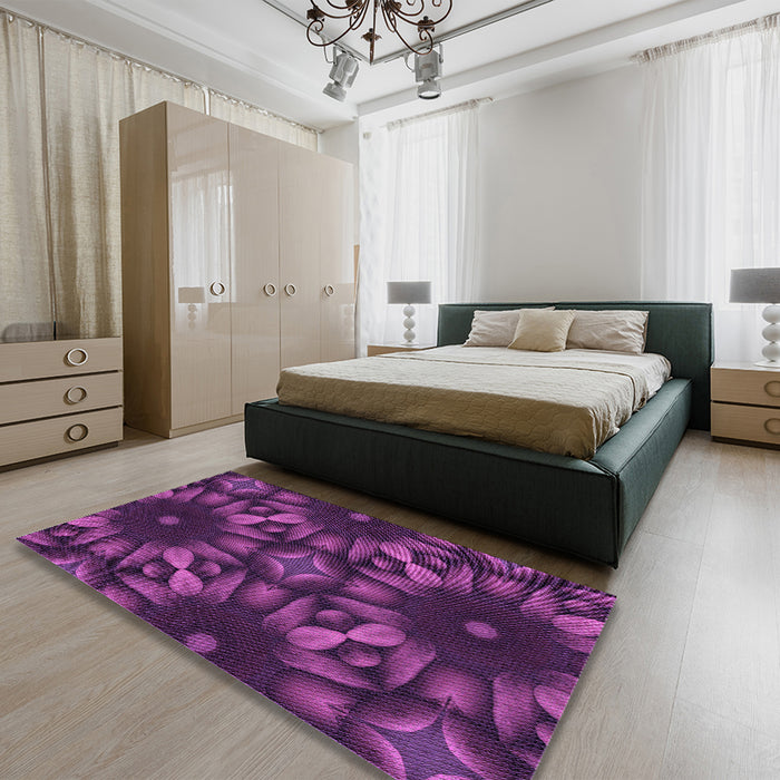 Patterned Dark Orchid Purple Rug in a Bedroom, pat2516pur