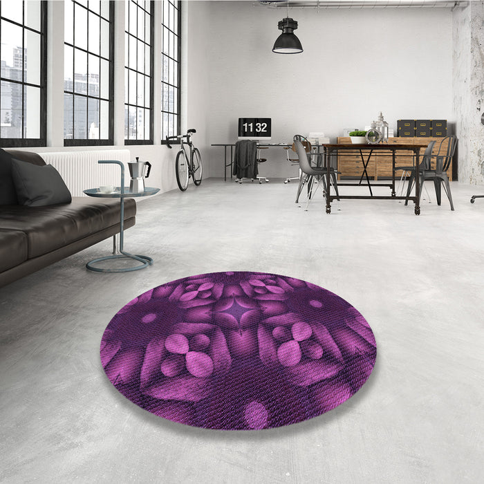 Round Patterned Dark Orchid Purple Rug in a Office, pat2516pur