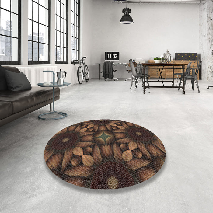 Round Patterned Black Brown Novelty Rug in a Office, pat2516