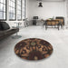 Round Patterned Black Brown Novelty Rug in a Office, pat2516