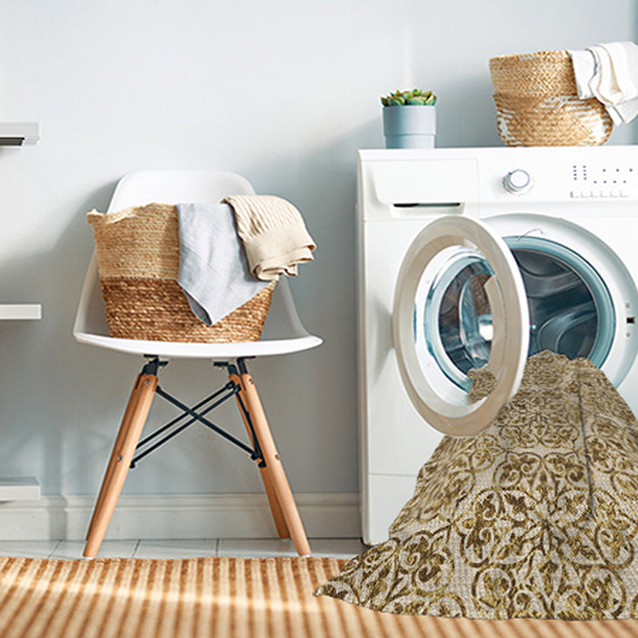 Machine Washable Transitional Khaki Gold Rug in a Washing Machine, wshpat2517brn