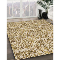 Patterned Khaki Gold Rug, pat2517brn