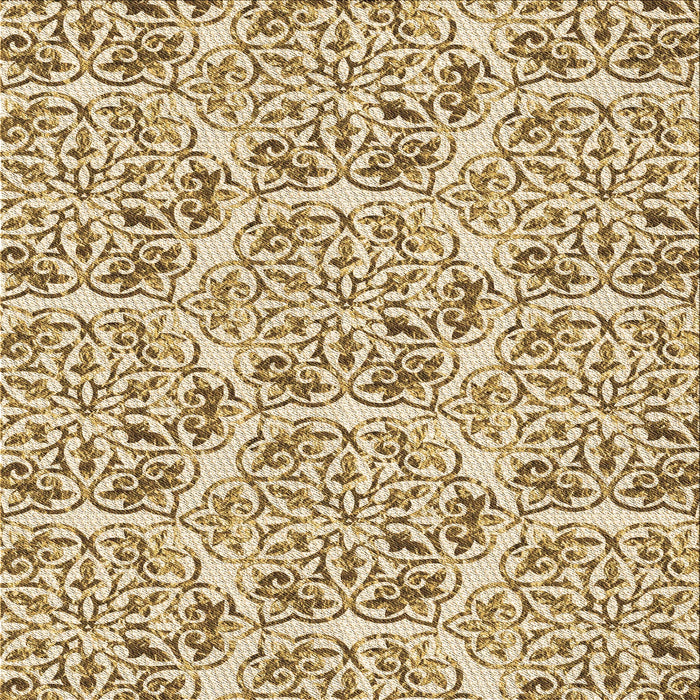 Round Patterned Khaki Gold Rug, pat2517brn