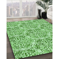 Patterned Dark Lime Green Rug, pat2517grn