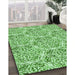 Patterned Dark Lime Green Rug in Family Room, pat2517grn