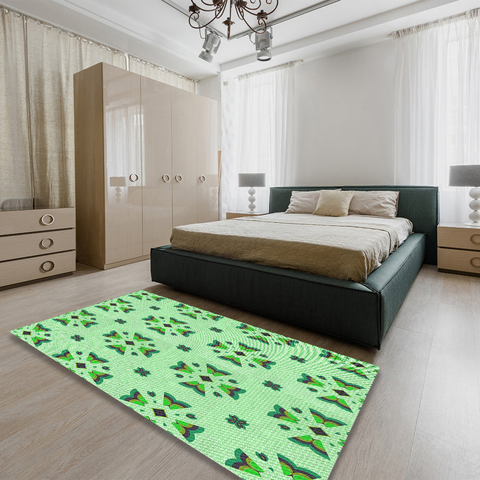 Patterned Jade Green Rug in a Bedroom, pat2518grn