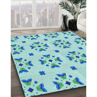 Patterned Aquamarine Green Rug, pat2518lblu