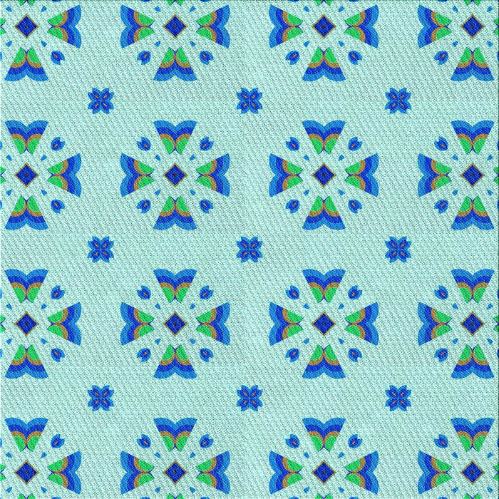 Round Patterned Aquamarine Green Rug, pat2518lblu