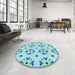 Round Patterned Aquamarine Green Rug in a Office, pat2518lblu