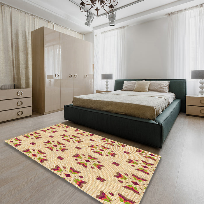 Patterned Sun Yellow Rug in a Bedroom, pat2518org