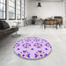 Round Patterned Purple Rug in a Office, pat2518pur