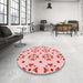 Round Patterned Light Red Pink Rug in a Office, pat2518rd