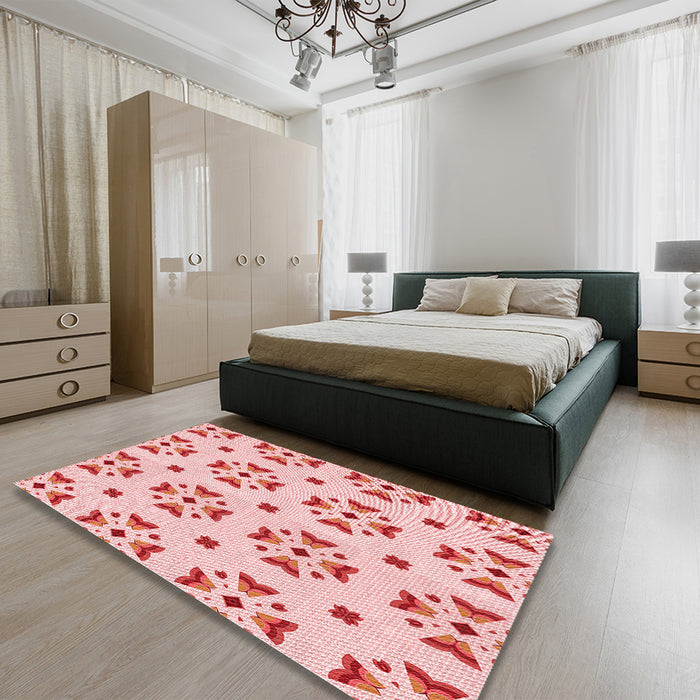 Patterned Light Red Pink Rug in a Bedroom, pat2518rd