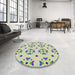 Round Patterned Khaki Gold Novelty Rug in a Office, pat2518