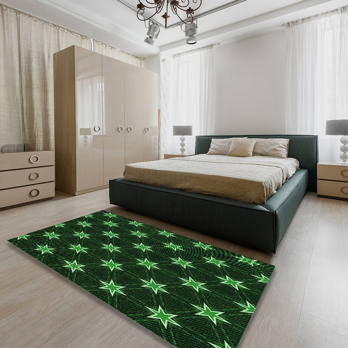 Patterned Black Rug in a Bedroom, pat2520grn