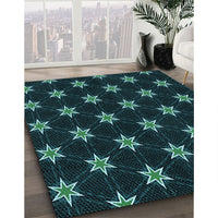 Patterned Dark Cyan Green Rug, pat2520lblu