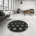 Round Machine Washable Transitional Black Rug in a Office, wshpat2520