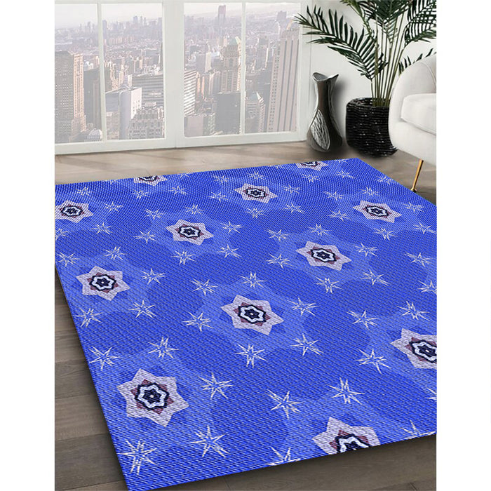Patterned Sky Blue Rug in Family Room, pat2521blu