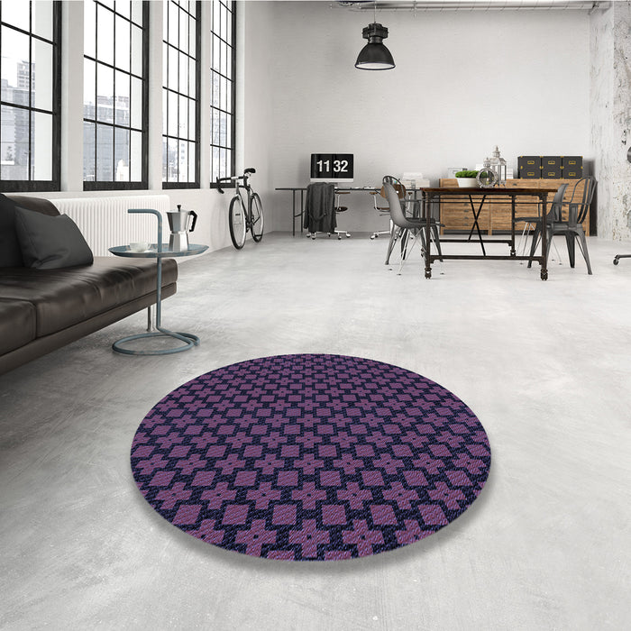 Round Patterned Deep Purple Rug in a Office, pat2522blu